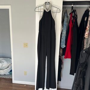 Elegant Black Jumpsuit with Embellished Collar